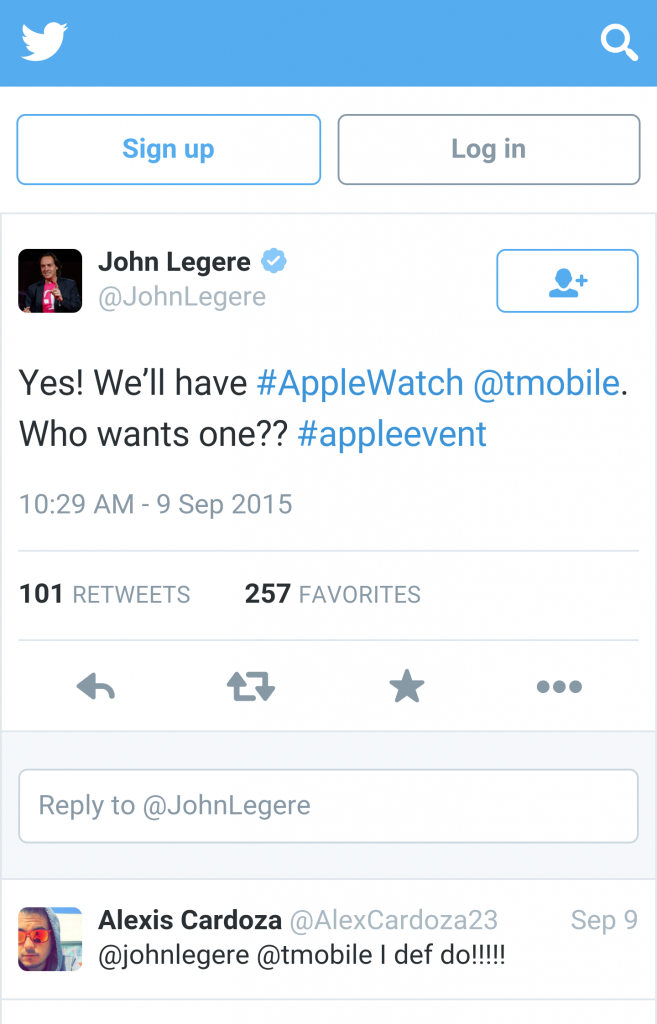 Apple Watch T-Mobile announcement John Legere Twitter