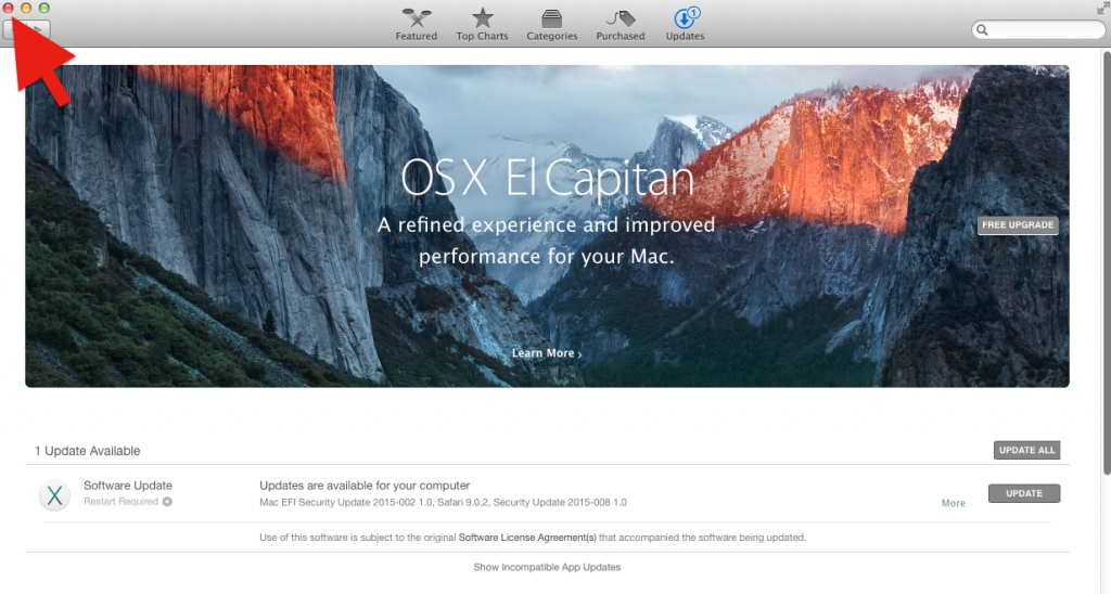 stop updates on Mac by selecting the red X