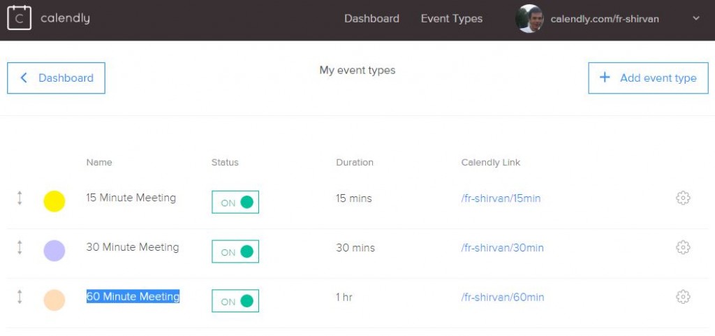 calendly default event types