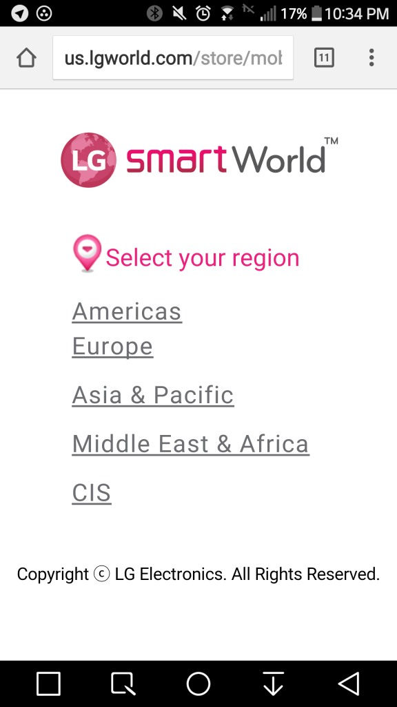 LG G5 SmartWorld select your region