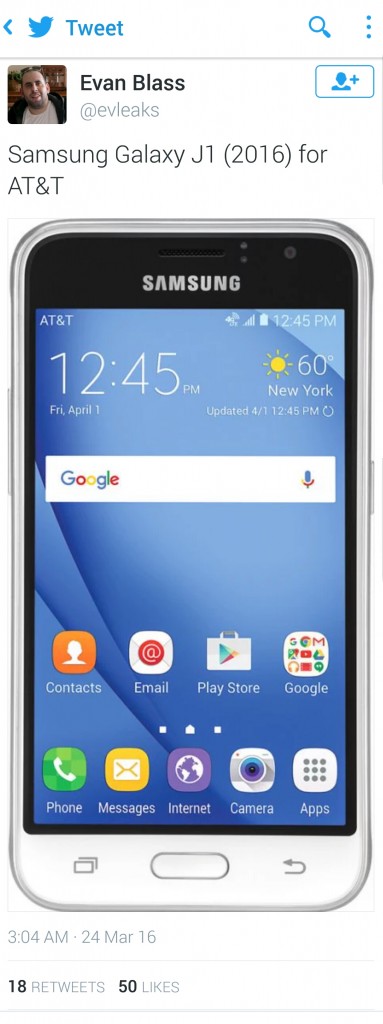 Galaxy J1 (2016) leak evleaks