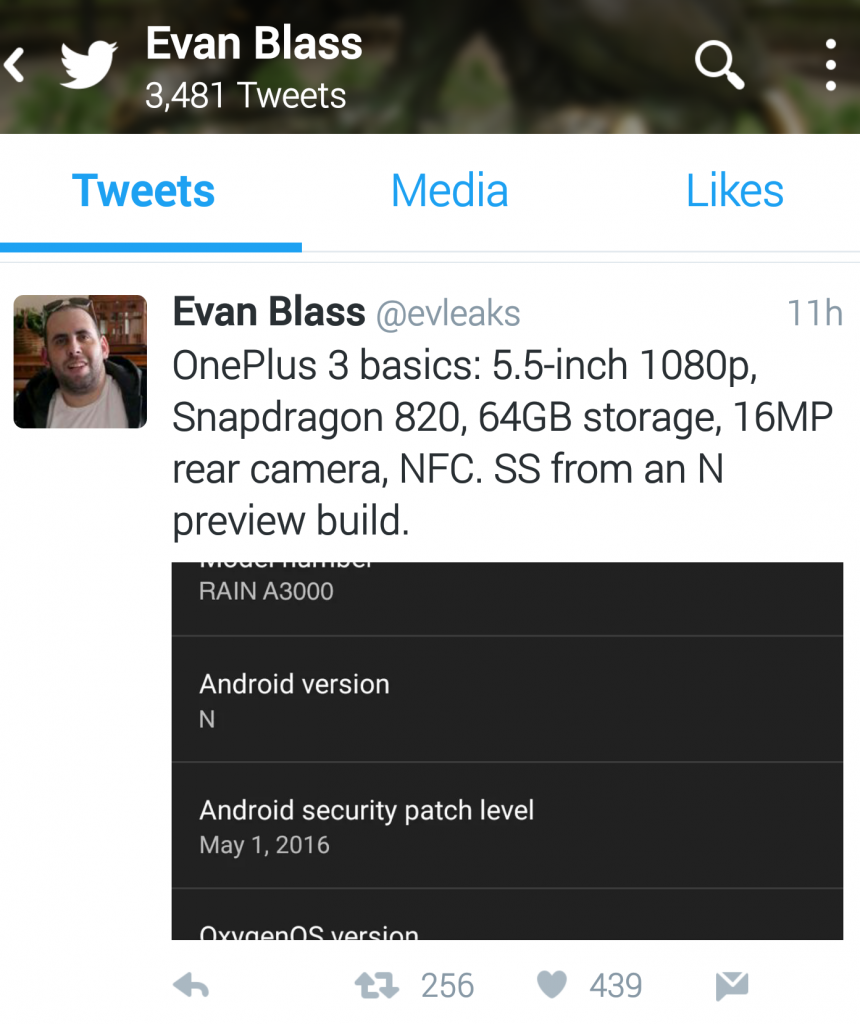 OnePlus 3 evleaks twitter