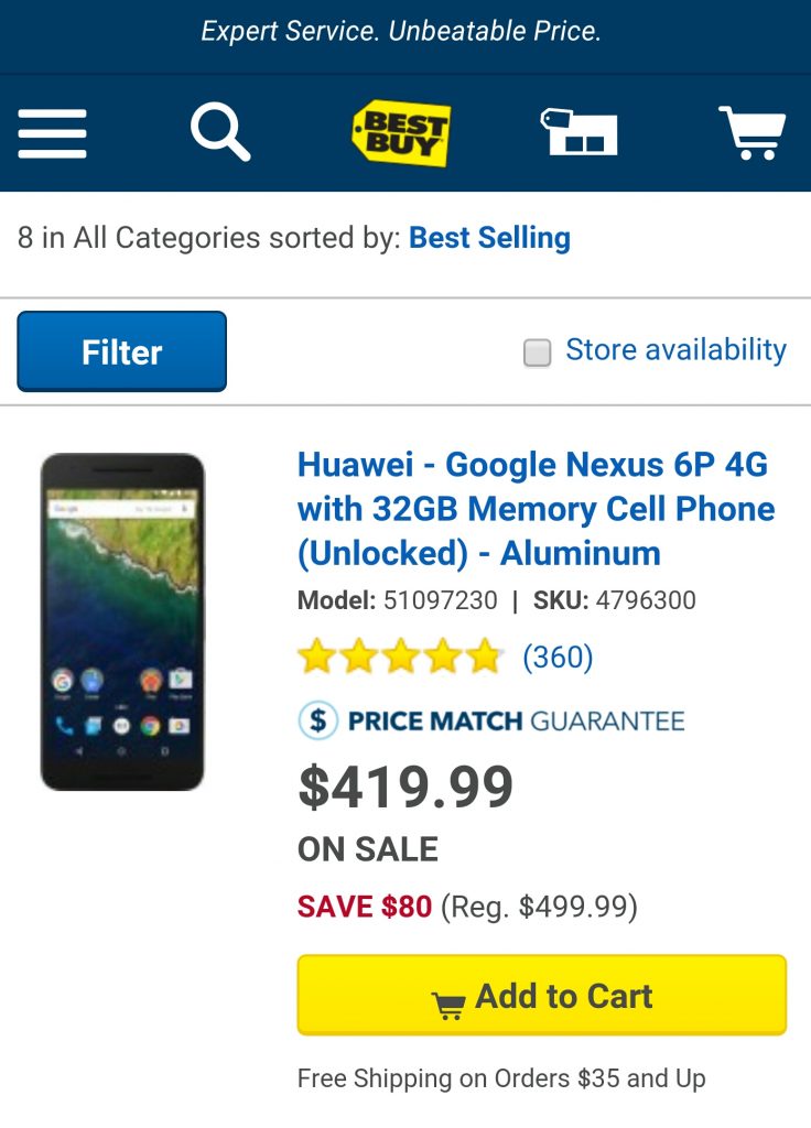 Nexus 6P price drops $80 best buy