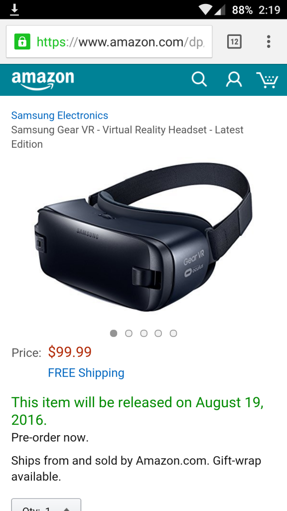 Galaxy Note 7 Gear VR pre-order Amazon