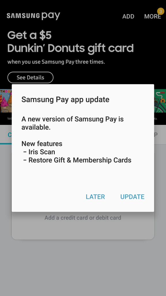 Samsung Pay iris integration popup