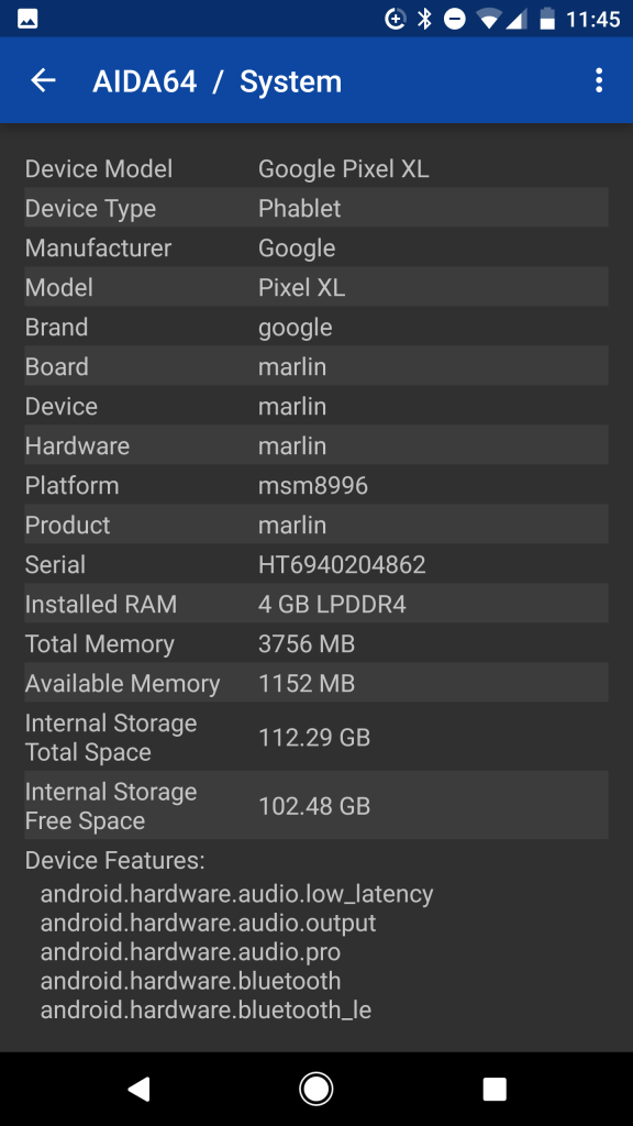 Pixel XL storage