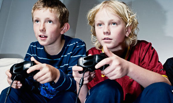 Kids playing video games